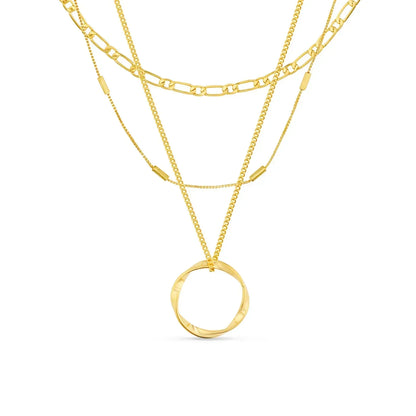 Collar de tres filas con círculos abiertos | Dorado