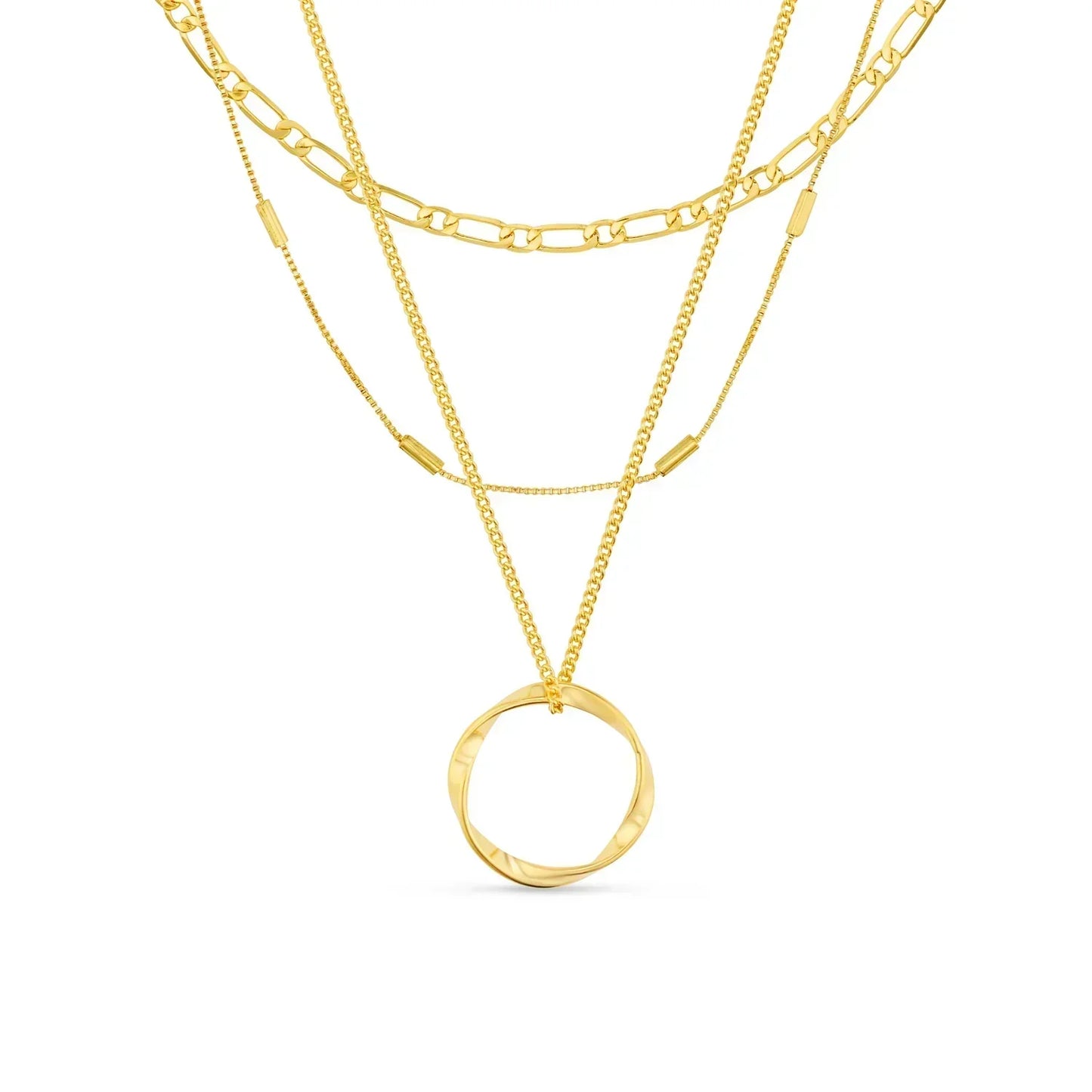 Collar de tres filas con círculos abiertos | Dorado