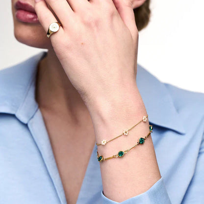Pulsera de cadena con eslabones de esmeralda | Dorado