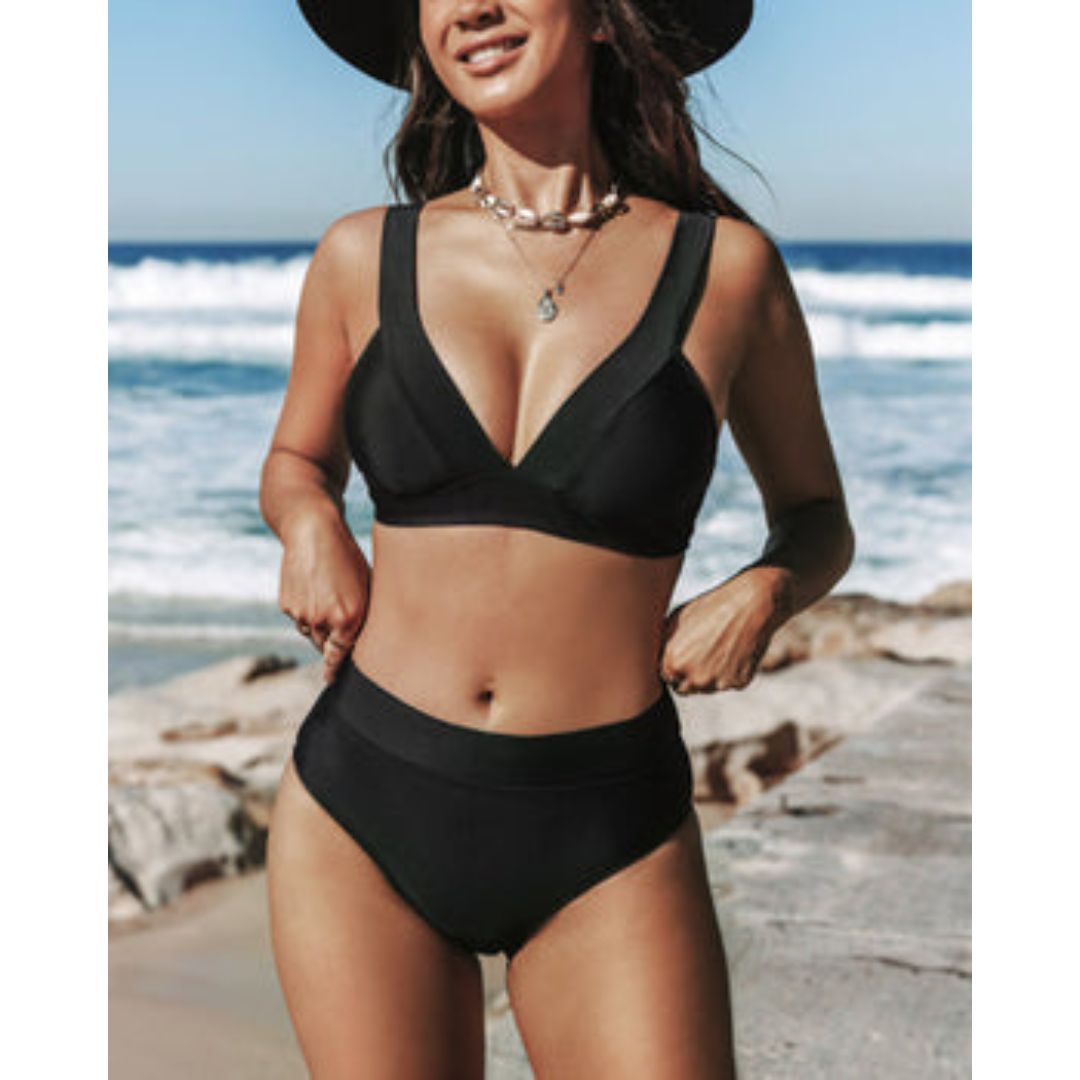 Hilde | Einteiliger Badeanzug in Uni mit hoher Taille