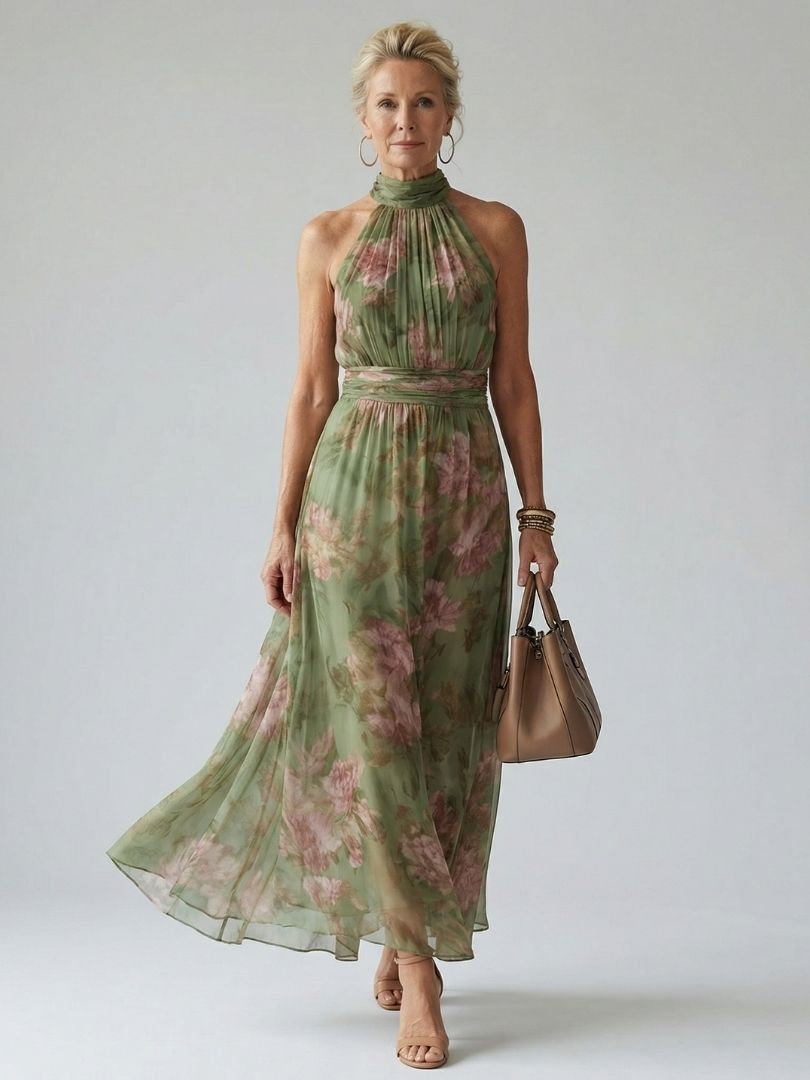 Mirelle | Samlet halterneck midikjole