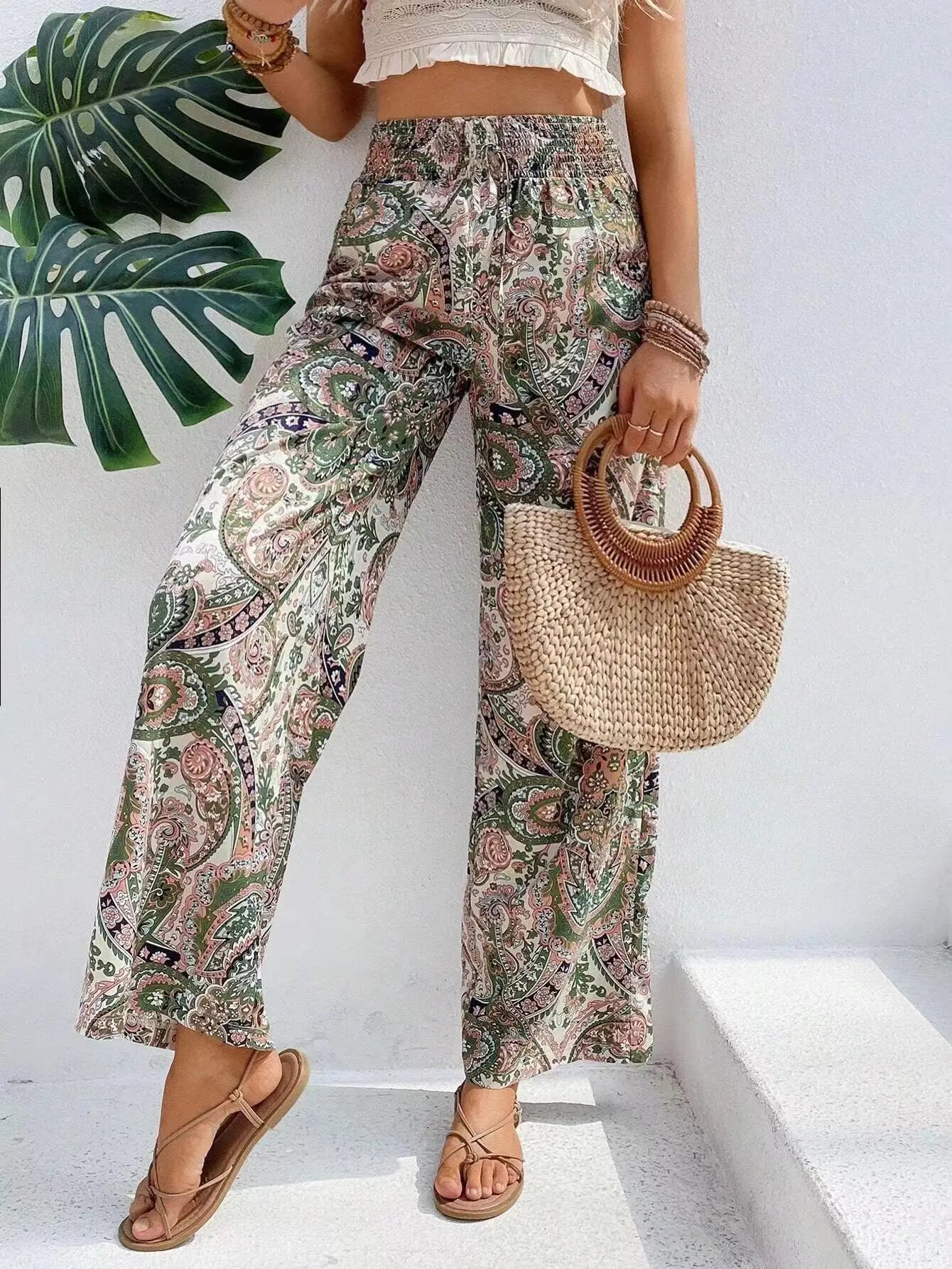 Olivia | Pantalones vintage estampados de pierna ancha
