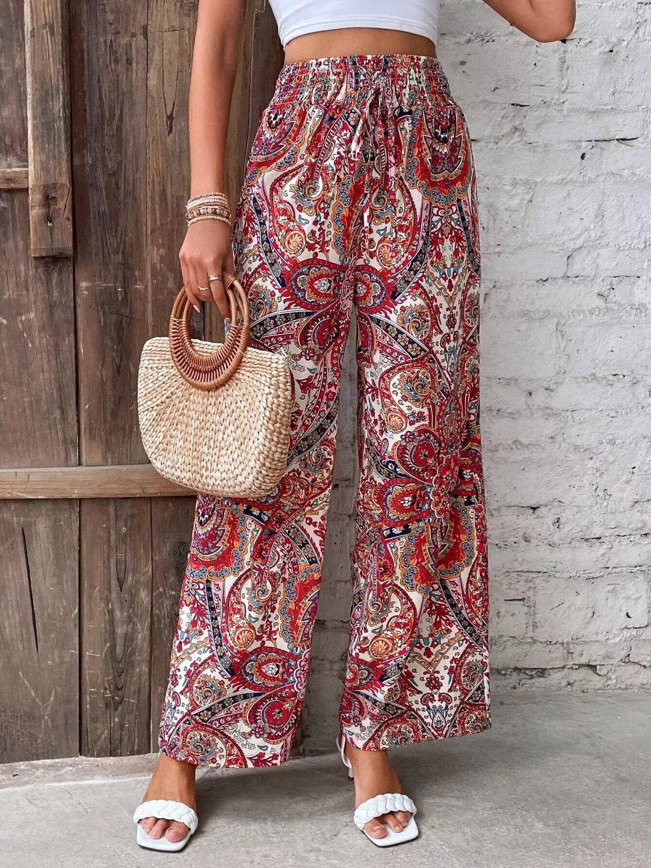 Olivia | Pantalones vintage estampados de pierna ancha