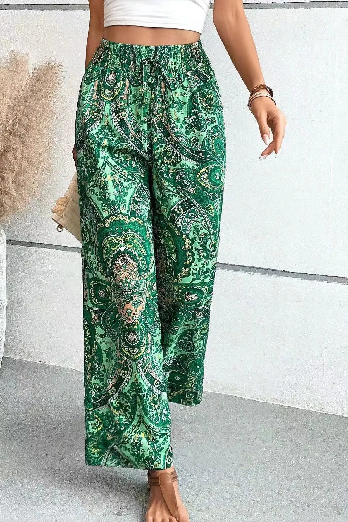 Olivia | Pantalones vintage estampados de pierna ancha