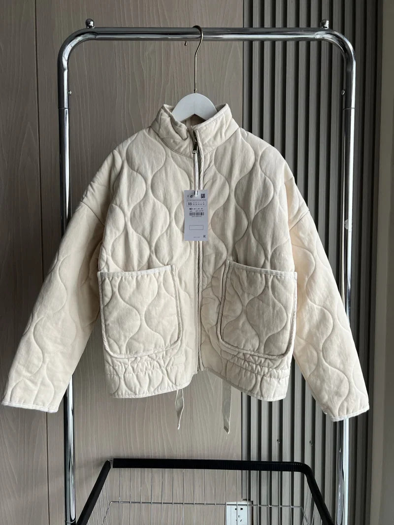 Warme Vintage-Steppjacke aus Baumwolle für Damen