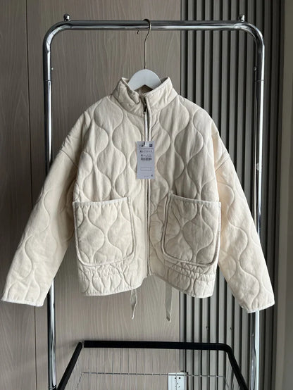 Warme Vintage-Steppjacke aus Baumwolle für Damen