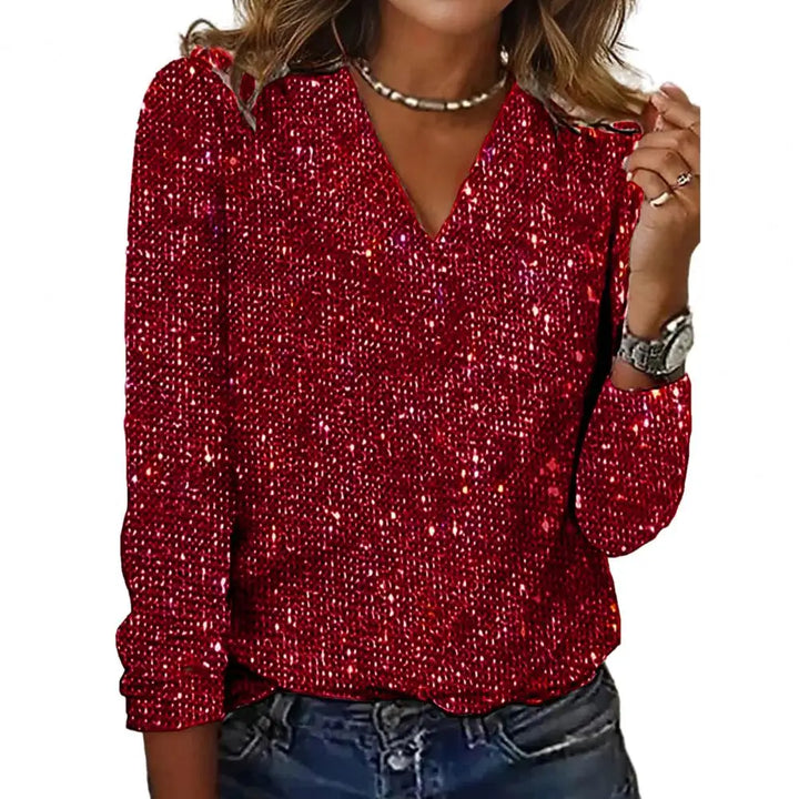 Blusa Emma brillante con lentejuelas y escote en V