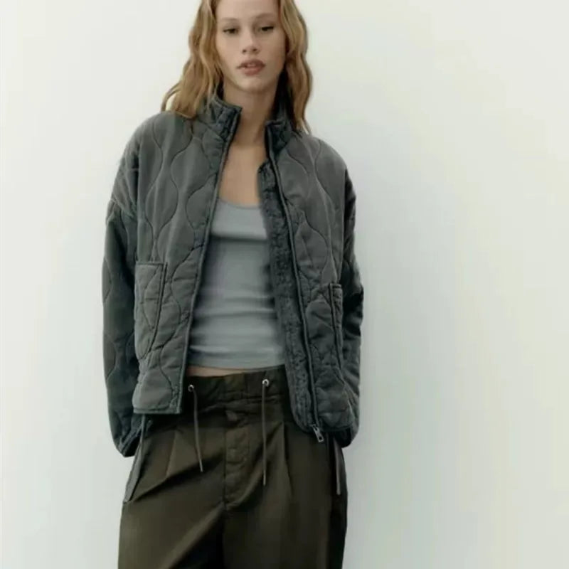 Warme Vintage-Steppjacke aus Baumwolle für Damen