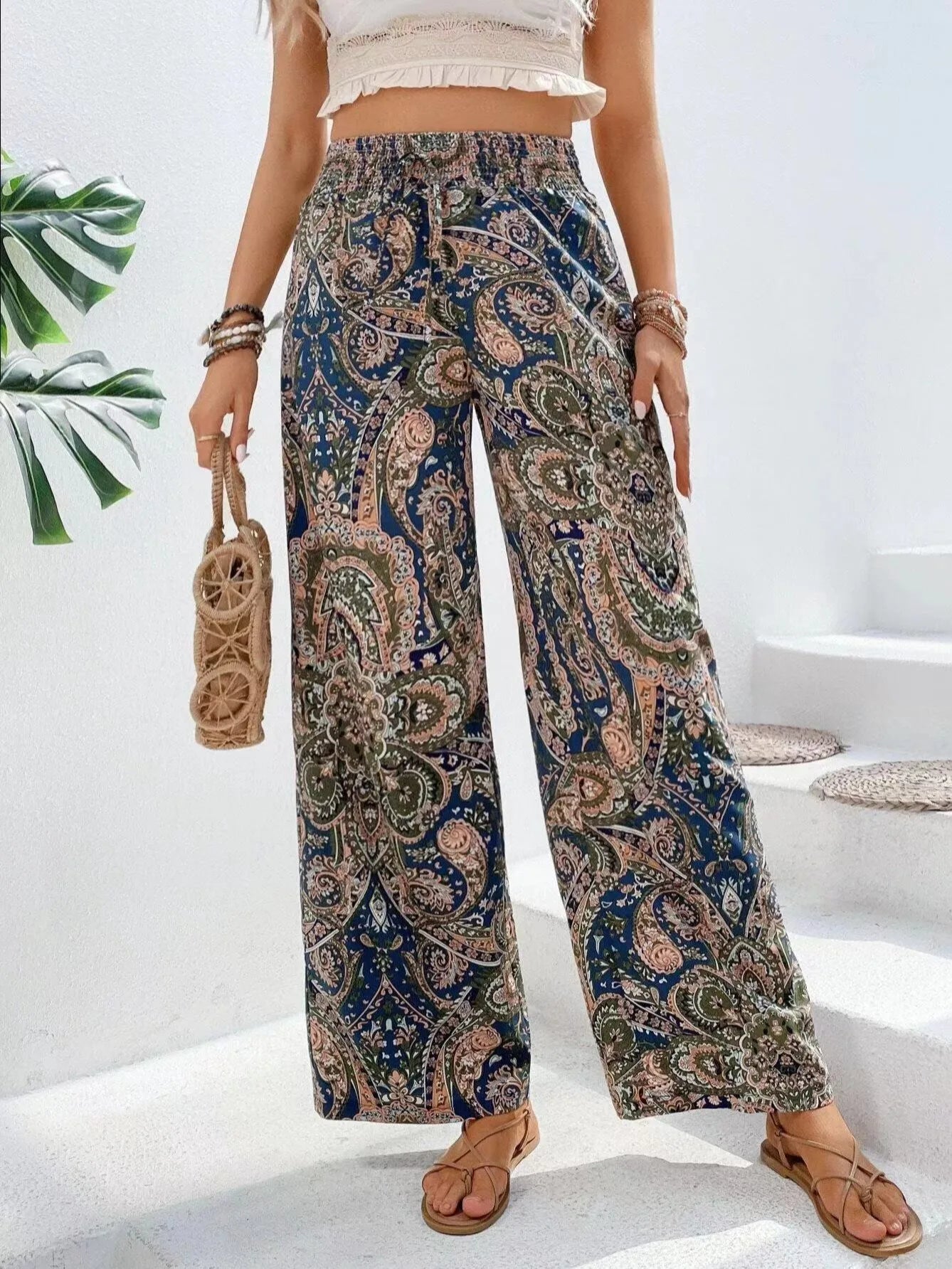 Olivia | Pantalones vintage estampados de pierna ancha