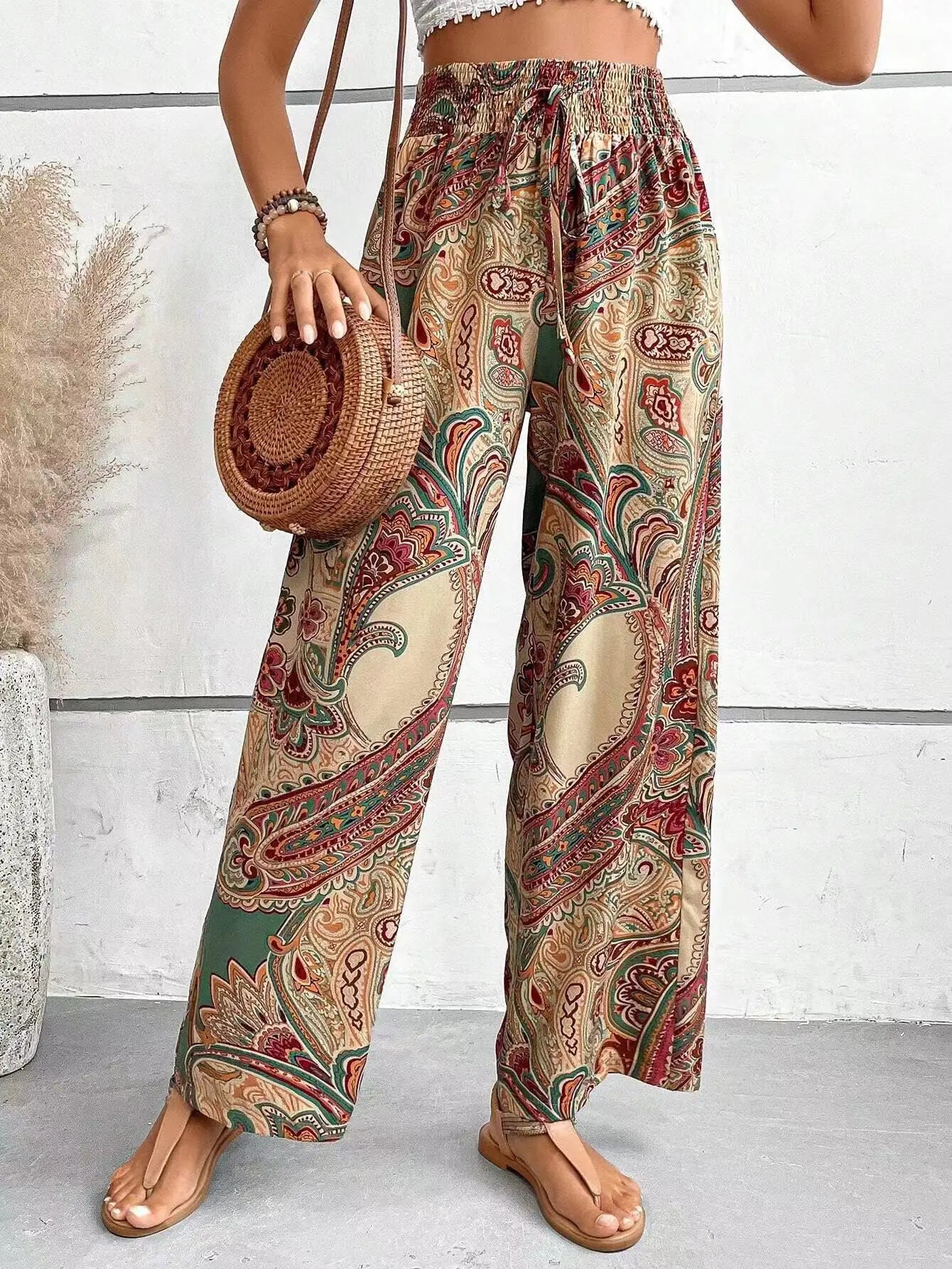 Olivia | Pantalones vintage estampados de pierna ancha