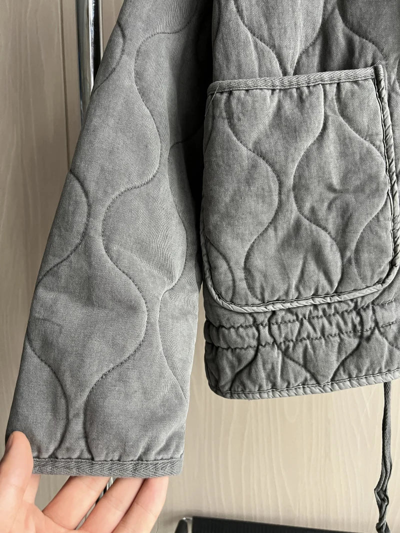 Warme Vintage-Steppjacke aus Baumwolle für Damen
