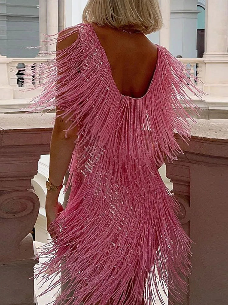 NANCY | VESTIDO DE FESTA COM FRANJAS