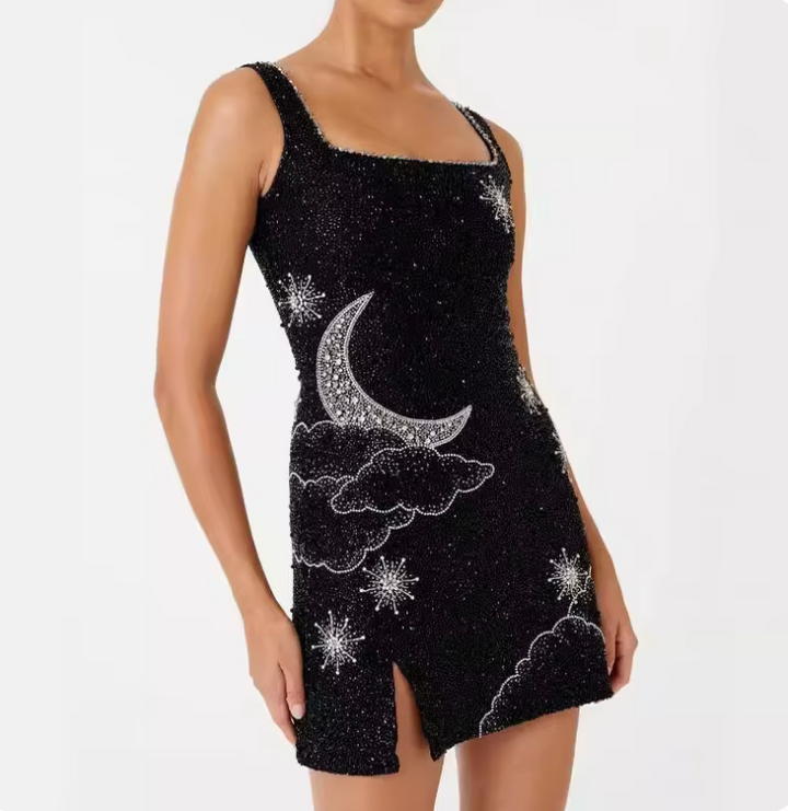 PHOEBE | VESTIDO MINI COM FENDA E PAETÊS
