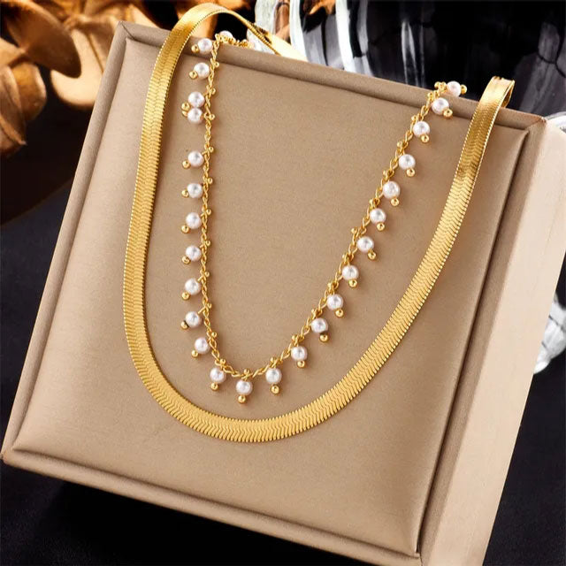 Marizanne | Conjunto de joyería de serpiente de lujo y perlas con choker en oro 18K