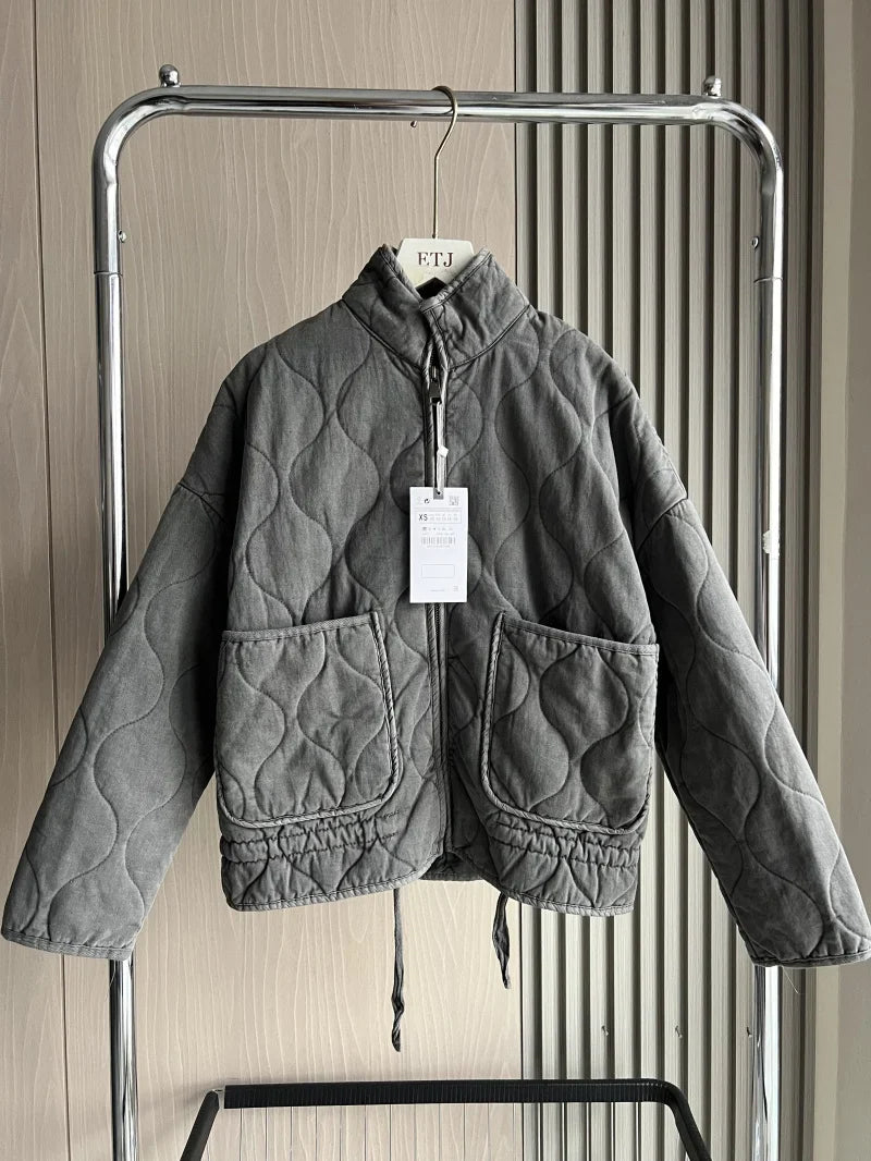 Warme Vintage-Steppjacke aus Baumwolle für Damen