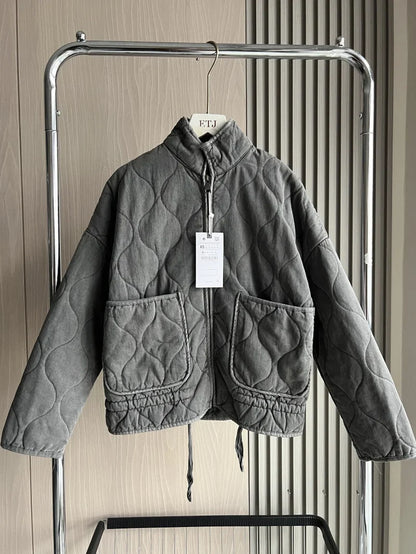 Warme Vintage-Steppjacke aus Baumwolle für Damen