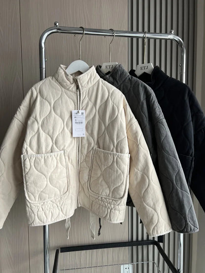 Warme Vintage-Steppjacke aus Baumwolle für Damen