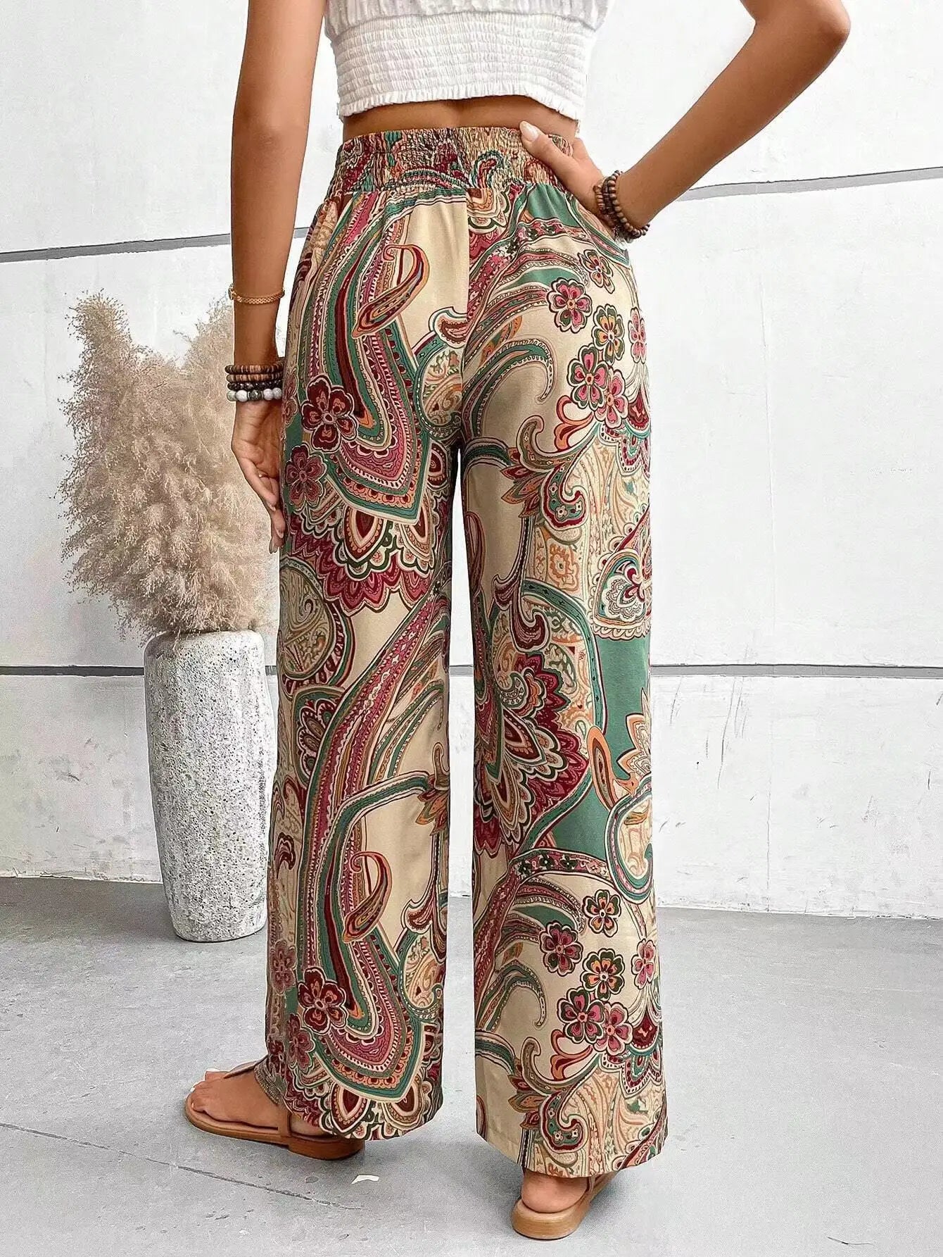 Olivia | Pantalones vintage estampados de pierna ancha
