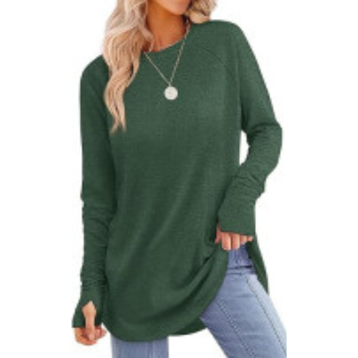 MIRA™ - Blusa de manga larga para mujer con abertura para el pulgar y dobladillo curvo