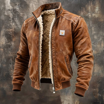 Men's Fleece-Lined Bomber Jacket with Stand Collar and Full Zip