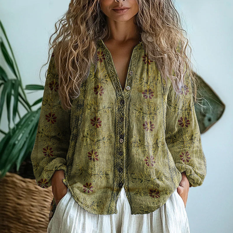 Brianna | Elegant vintage skjorte med bladprint