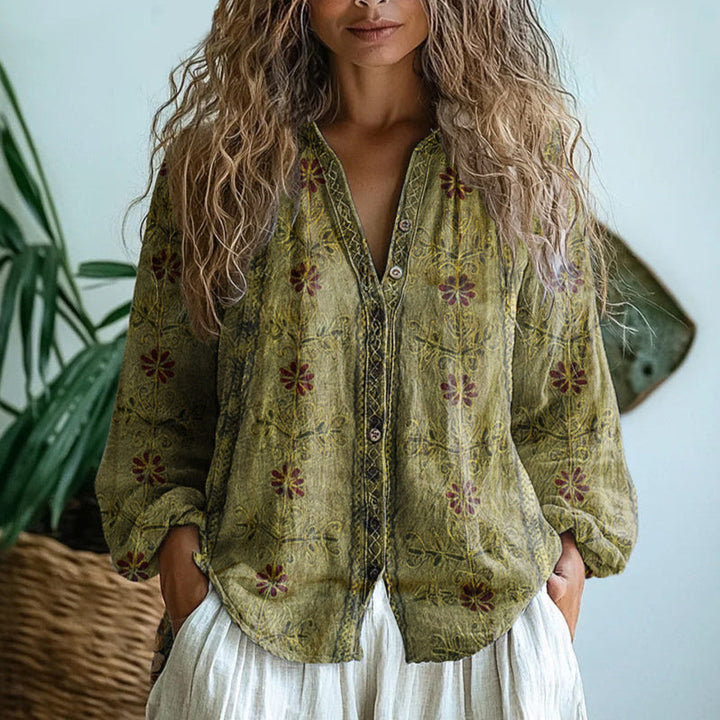 Brianna | Elegant vintage skjorte med bladprint
