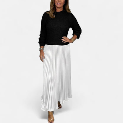 Claudia - Vestido maxi com suéter e saia plissada