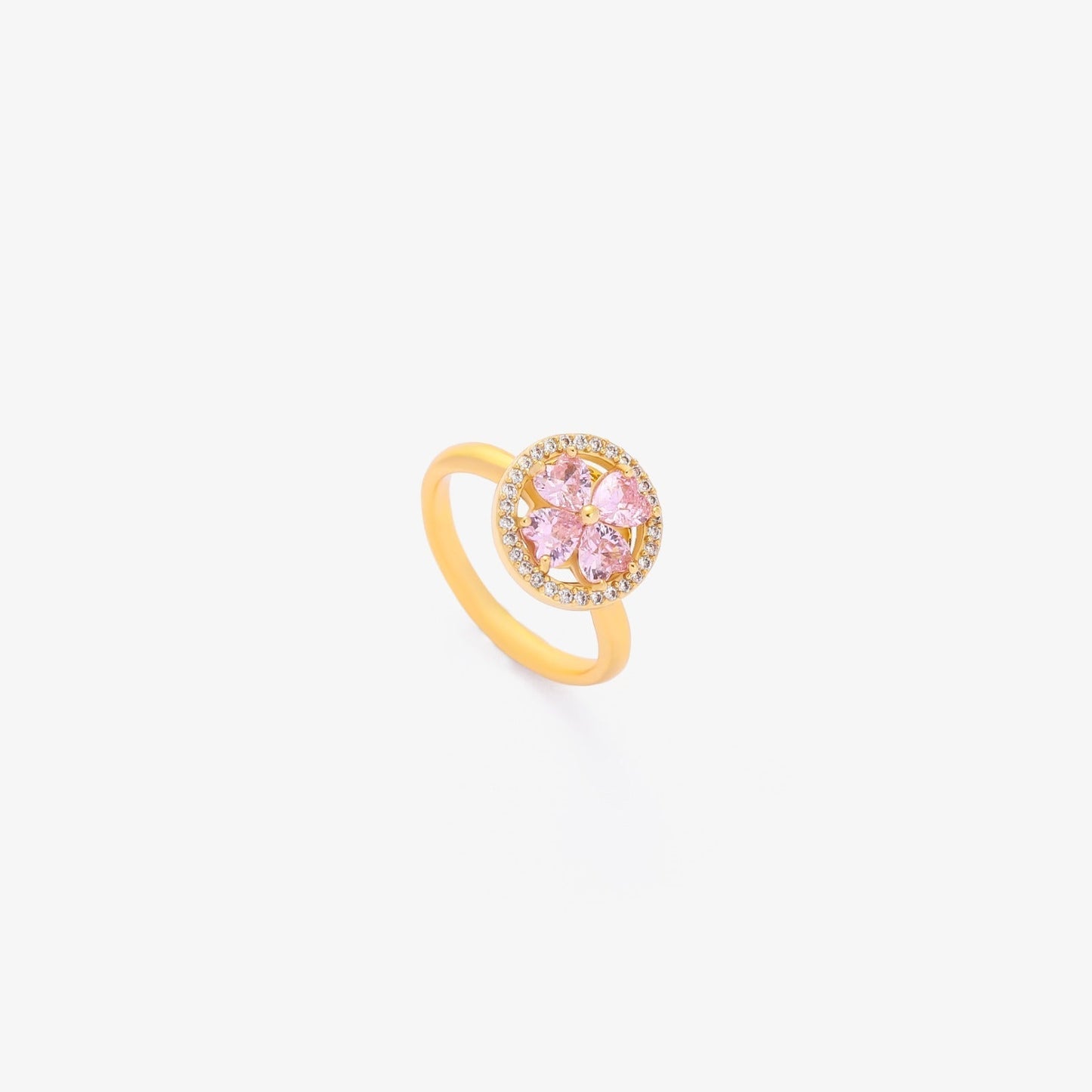 Anillo giratorio con flor de corazón rosa | Dorado
