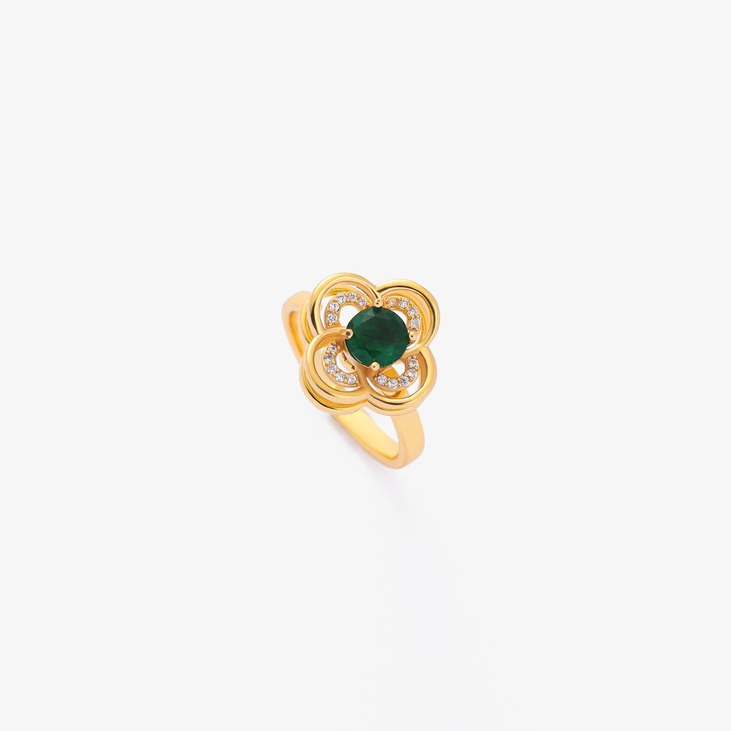 Anillo giratorio Clover Halo de esmeralda | Oro