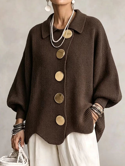 Button-Down Lapel Cardigan - Women's Fall Winter Sweater