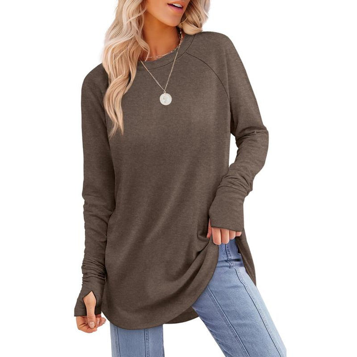 MIRA™ - Blusa de manga larga para mujer con abertura para el pulgar y dobladillo curvo