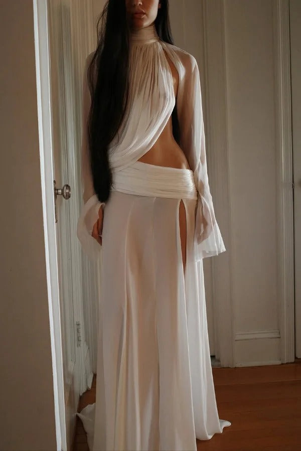 Lucia - Draped High-Neck Top and Slit Maxi Skirt Set