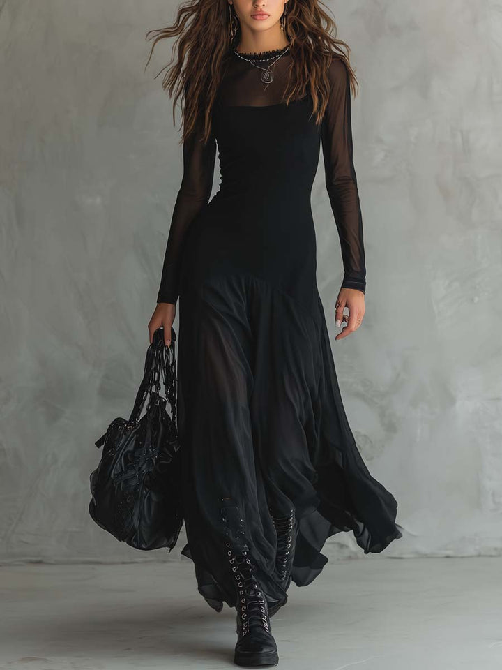 Retro maxi-kjole med transparente ærmer