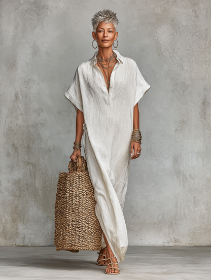 Vestido camisero largo minimalista y holgado para mujer