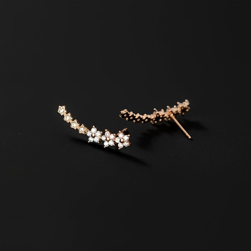 Pendientes dorados con flores y pedrería rhinestone