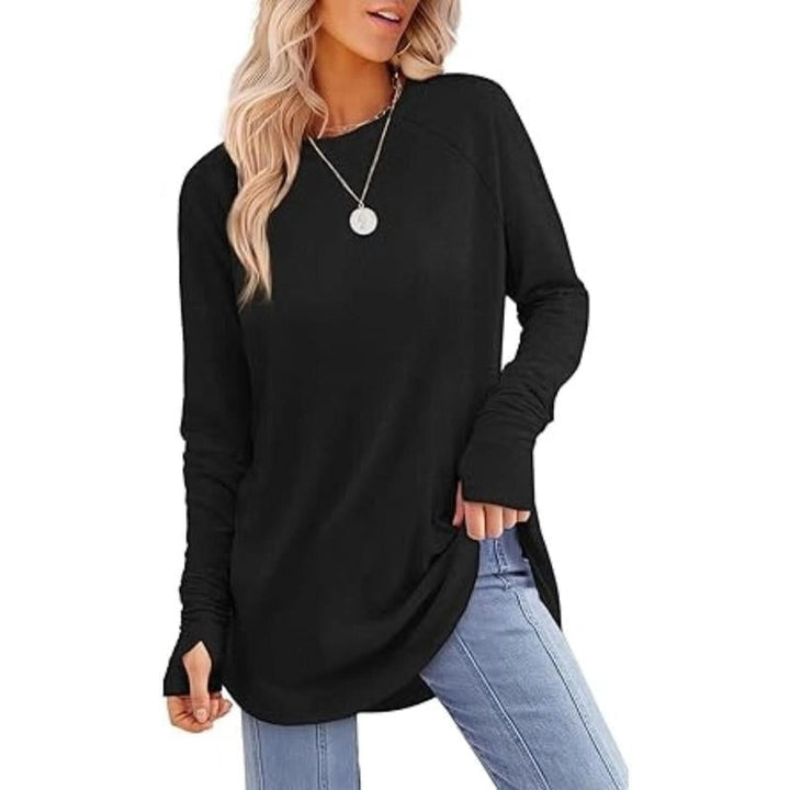 MIRA™ - Blusa de manga larga para mujer con abertura para el pulgar y dobladillo curvo