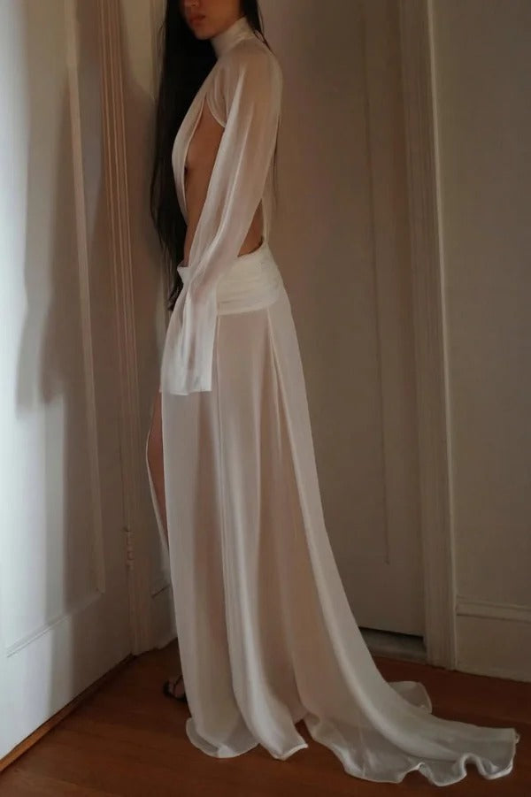 Lucia - Draped High-Neck Top and Slit Maxi Skirt Set