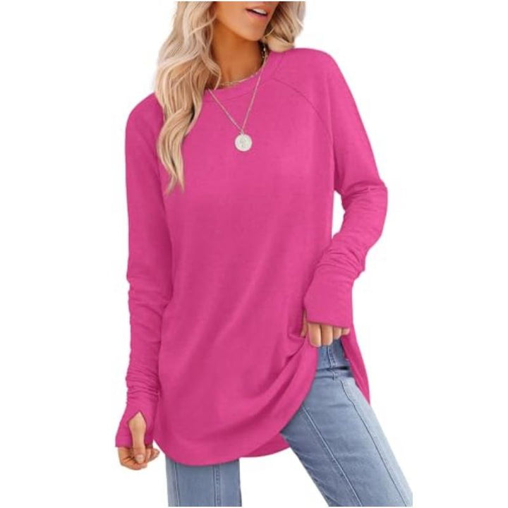 MIRA™ - Blusa de manga larga para mujer con abertura para el pulgar y dobladillo curvo