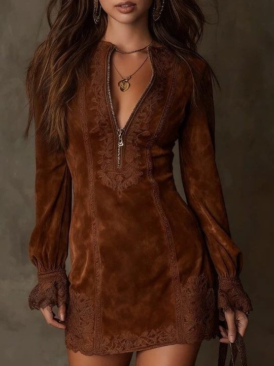 Angela | Vintage Lace Trim Mini Dress for Women