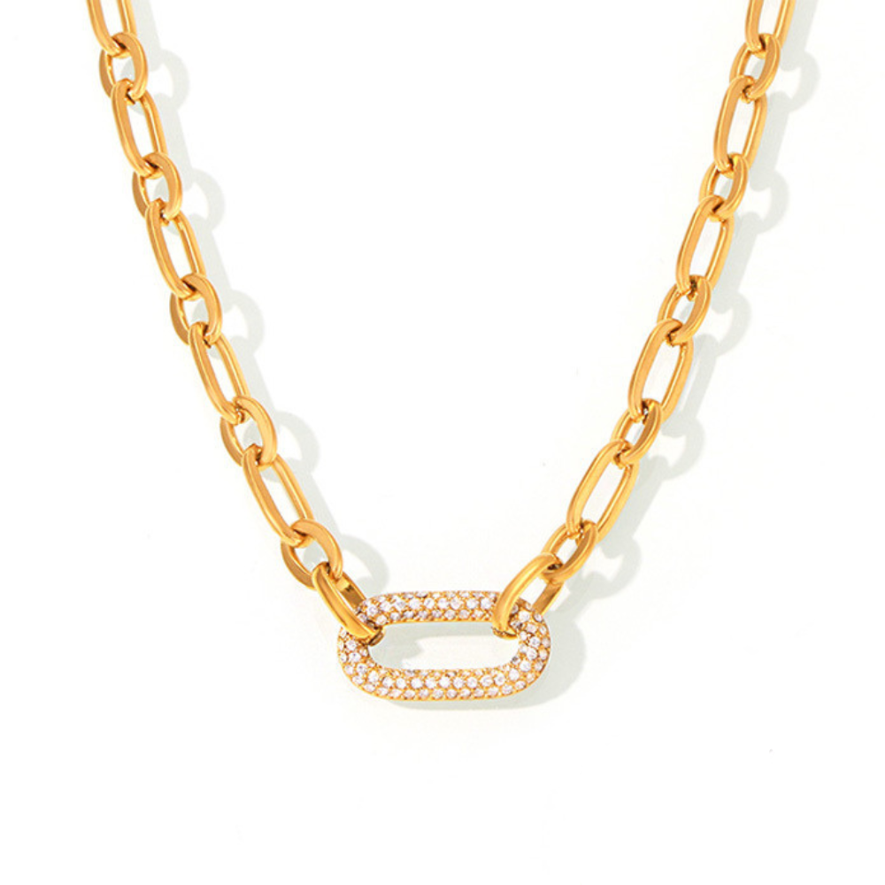 Pavé-Schmuckset mit klobiger Gliederkette | Gold