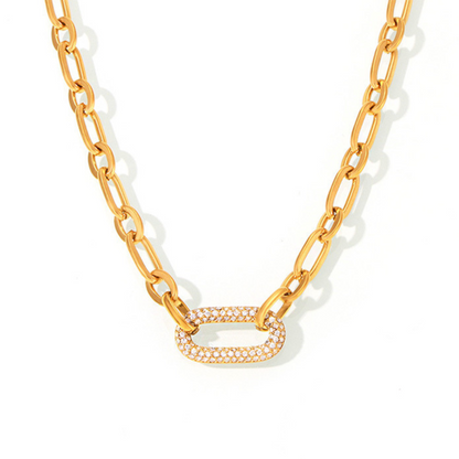 Pavé-Schmuckset mit klobiger Gliederkette | Gold