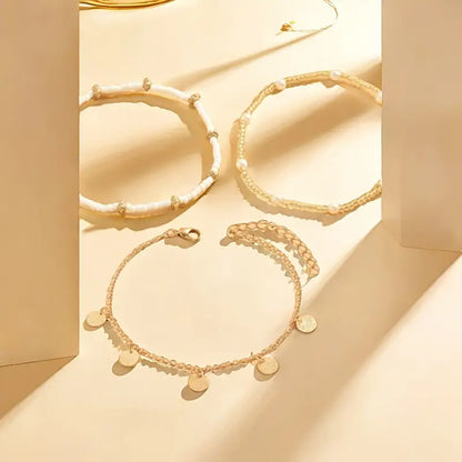Conjunto de 3 tobilleras superpuestas Coastal Charm | Dorado