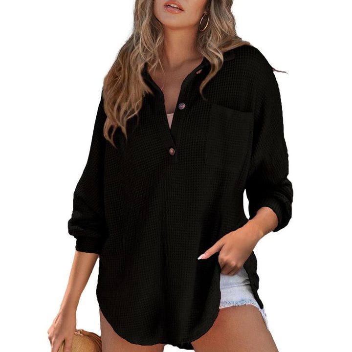 RHANNON™ - Suéter casual de manga larga con cuello en V y tejido waffle oversize