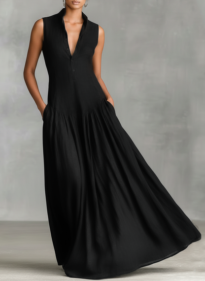 Vestido largo minimalista de mezcla de lino sin mangas para mujer