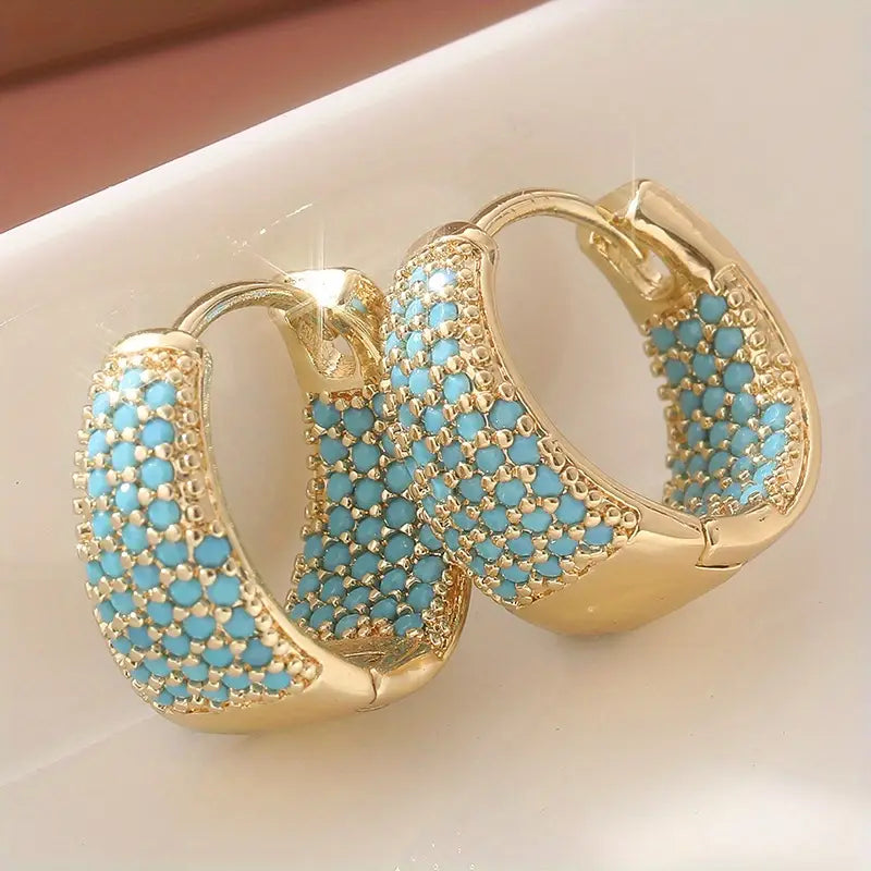 Brincos de argola com contas de turquesa em tom dourado | Dourado