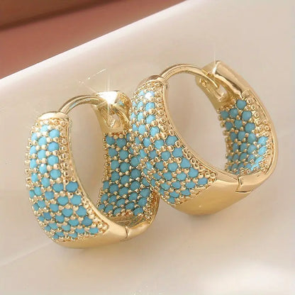 Brincos de argola com contas de turquesa em tom dourado | Dourado