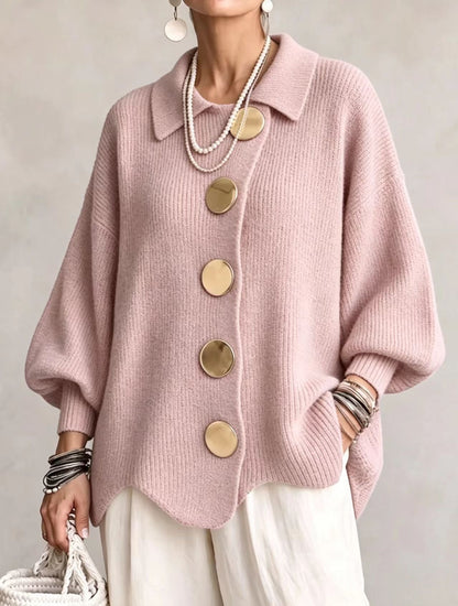 Button-Down Lapel Cardigan - Women's Fall Winter Sweater