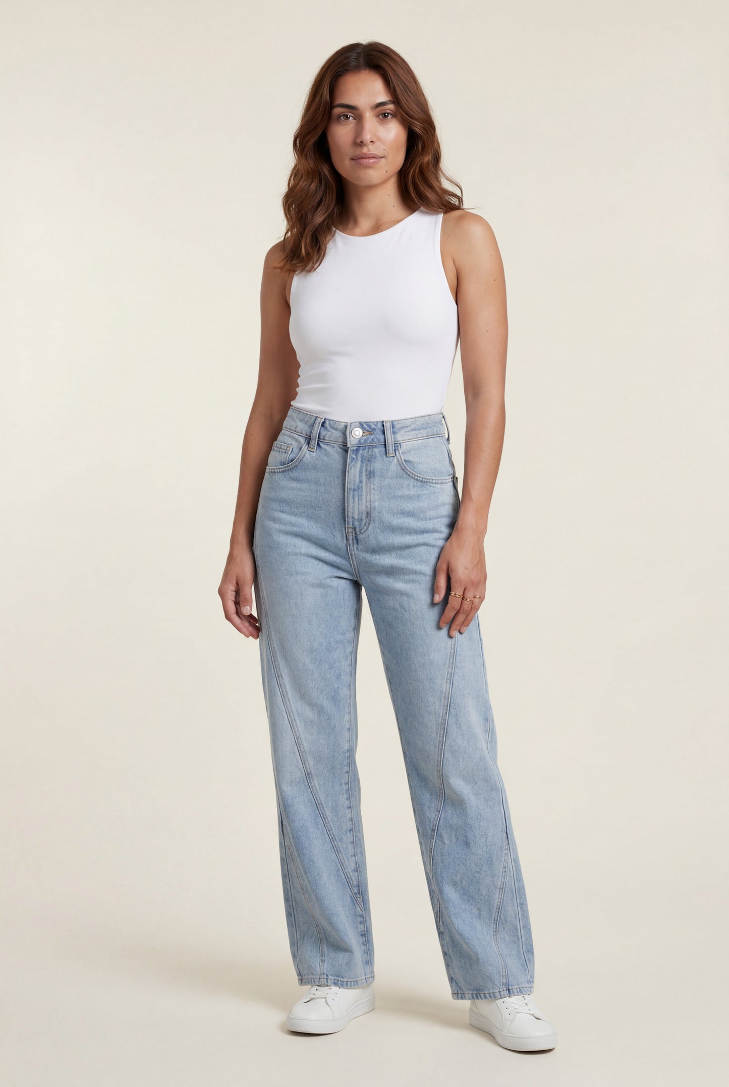 Yoana | Angled Seam High Waist Straight Leg Jeans Light Blue For Women