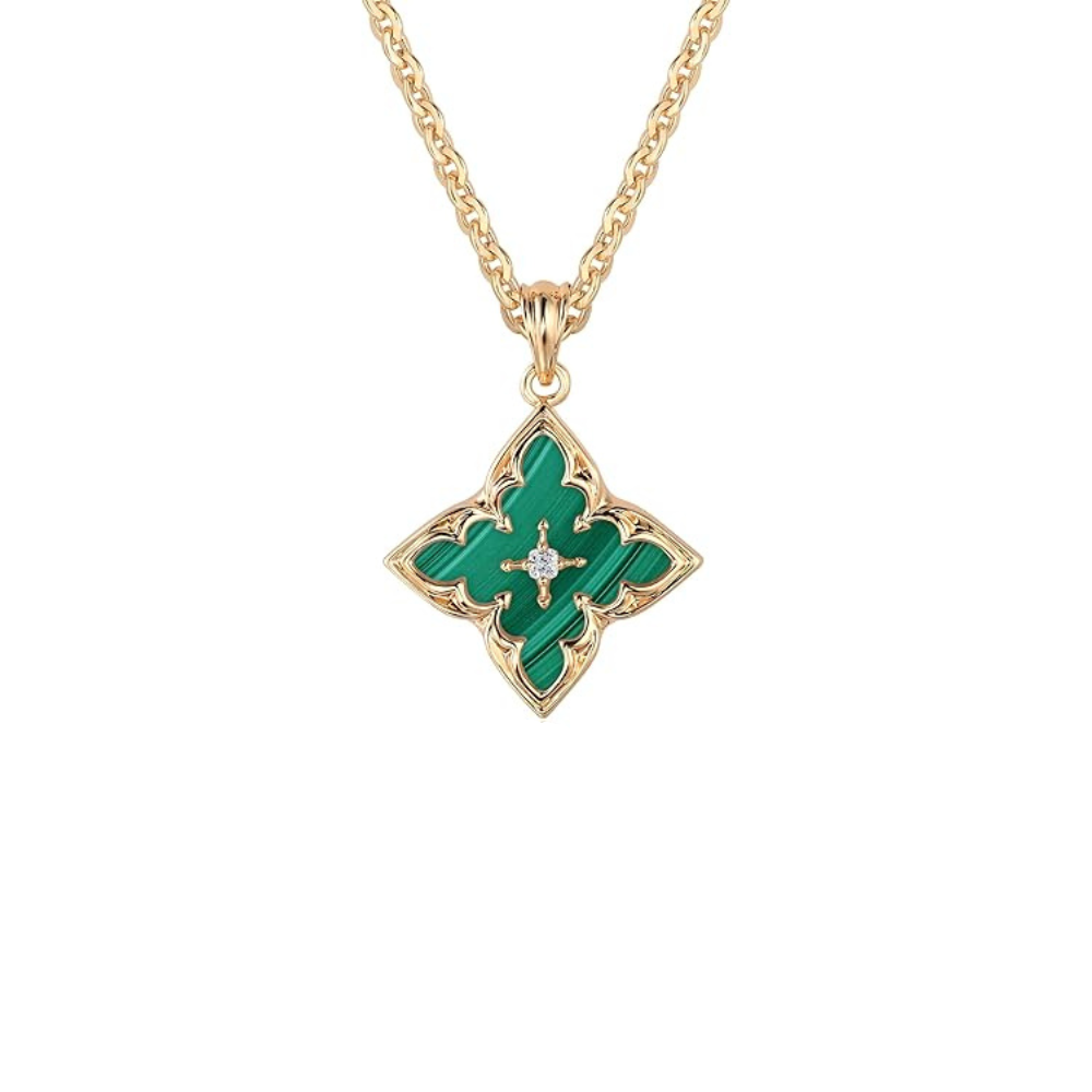 Colar com pingente de trevo esmeralda | Dourado