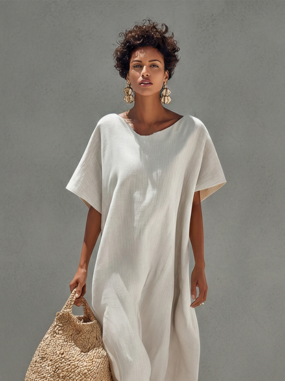 Weißes Leinenkleid für Damen mit legerer Passform und minimalistischem Design – zeitloser Resort-Casual-Stil